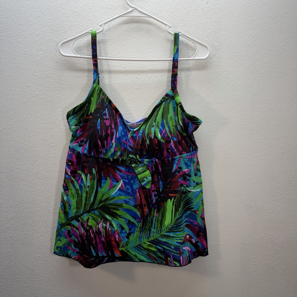 Maxine Of Hollywood Tankini Top Tropical Colorful Padded Size 16 Swimsuit